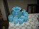 Fenton Blue Hobnail Opalescent 80 Ounce Pitcher and Six Tumblers