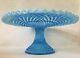 Fenton Blue Hobnail Opalescent Pedestal Cake Plate Stand Ruffled Edge, Excellent