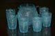 Fenton Blue Hobnail Squat Water Jug Juice Pitcher and 6 Juice Glasses Set