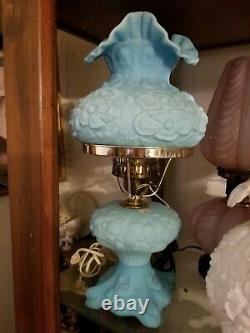 Fenton Blue Lamp Poppy Design 18''tall Good condition