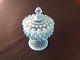 Fenton Blue Opalescent Acorn Finial Hobnail Tall Lidded Glass Candy Dish