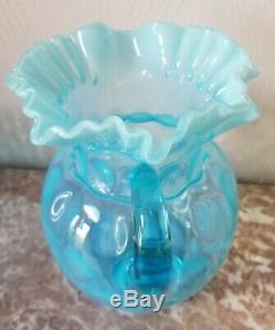 Fenton Blue Opalescent Coin Dot Water Set Pitcher 6 Tumblers Vintage Original