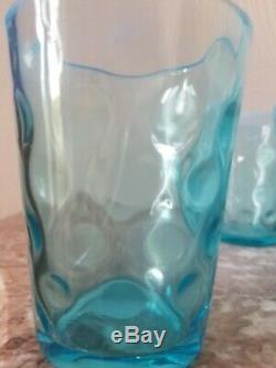 Fenton Blue Opalescent Coin Dot Water Set Pitcher 6 Tumblers Vintage Original