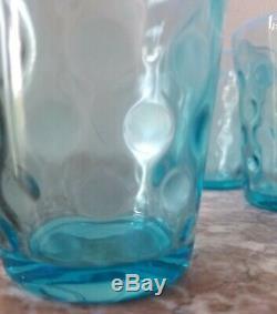 Fenton Blue Opalescent Coin Dot Water Set Pitcher 6 Tumblers Vintage Original