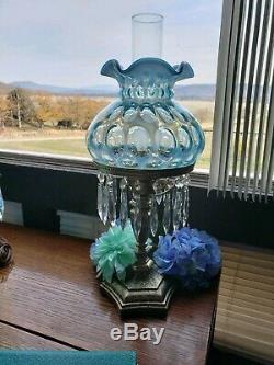 Fenton Blue Opalescent Coindot Lamp