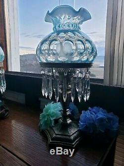 Fenton Blue Opalescent Coindot Lamp