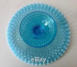 Fenton Blue Opalescent Hobnail Cake Plate Stand Ruffled Edge