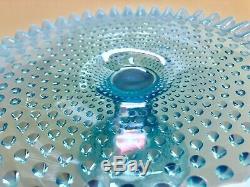 Fenton Blue Opalescent Hobnail Cake Plate Stand Ruffled Edge