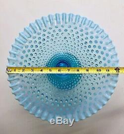 Fenton Blue Opalescent Hobnail Cake Plate Stand Ruffled Edge