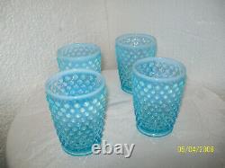 Fenton Blue Opalescent Hobnail Pitcher/4 Glasses