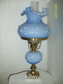 Fenton Blue Opalescent Rose Lamp