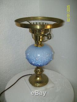 Fenton Blue Opalescent Rose Lamp