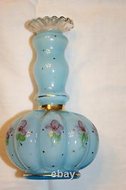 Fenton Blue Overlay Charleton Painted Pansy Vanity Perfume Cologne & Powder Set