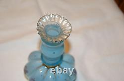 Fenton Blue Overlay Charleton Painted Pansy Vanity Perfume Cologne & Powder Set