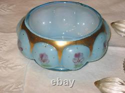 Fenton Blue Overlay Charleton Painted Pansy Vanity Perfume Cologne & Powder Set