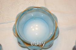 Fenton Blue Overlay Charleton Painted Pansy Vanity Perfume Cologne & Powder Set