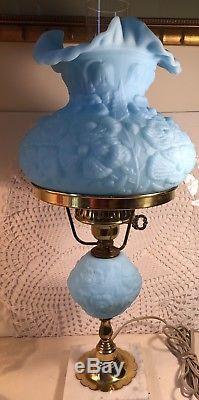 Fenton Blue Satin Poppy Lamp