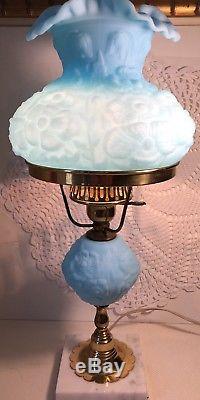 Fenton Blue Satin Poppy Lamp