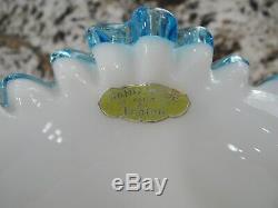 Fenton Blue Silver Crest 1 Horn Epergne Cornucopia Set Milk Glass Vtg Antique