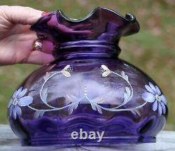 Fenton Brass Student Lamp Royal Purple Shade withHP Flowers #388/1450