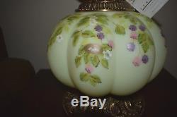 Fenton Burmese Melon Hand Painted Bird, Berries Ltd Edition Gone with Wind Lamp