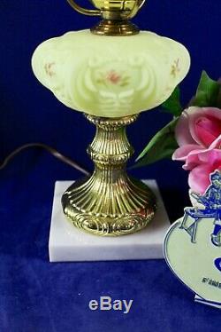 Fenton Burmese WithHand Painted Roses Student Lamp 1990 85th Anniversary A. Farley