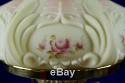 Fenton Burmese WithHand Painted Roses Student Lamp 1990 85th Anniversary A. Farley