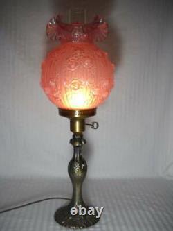 Fenton Cabbage Rose 25 Pillar Lamp Dusty Rose Shade withChimney & Brass Base