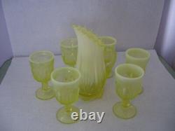 Fenton Cactus Topaz Opalescent Pitcher and 6 Goblets