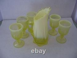 Fenton Cactus Topaz Opalescent Pitcher and 6 Goblets