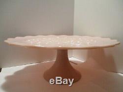 Fenton Cake Plate Stand Rose Pink Glass Spanish Lace Pattern 4 7/8 in x 12.75 in