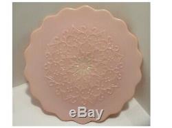 Fenton Cake Plate Stand Rose Pink Glass Spanish Lace Pattern 4 7/8 in x 12.75 in