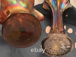 Fenton Carnival Glass Amethyst Metallic Iridescent Marigold Ruffled Vase Compote