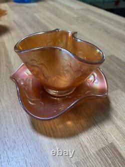 Fenton Carnival Glass Kittens 3 Lobed Dish With Kittens Under Plate