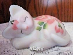 Fenton Cat Blue Burmese Satin Pink Kitten Figurine CC Hardman Rare Easter Ltd