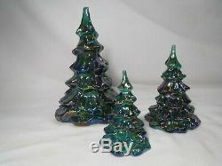 Fenton Christmas Tree Set Amethyst Carnival Evergreen Glass BEAUTIFUL 3 Trees