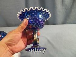 Fenton Cobalt Blue Carnival Glass Hobnail Snow Crest 3 Piece Footed Fairy Lamp