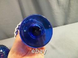 Fenton Cobalt Blue Carnival Glass Hobnail Snow Crest 3 Piece Footed Fairy Lamp