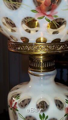 Fenton Coin Dot Lamp French Opalescent Glass Charleton Hand Painted Roses GWTW