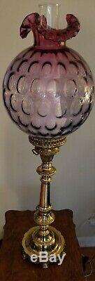 Fenton Coin Dot Mullberry Ruffled Top Brass Lamp