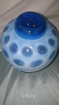 Fenton Coin Dot Opalescent Blue Ginger Jar 5 Signature with Lid & Stand No Reserve