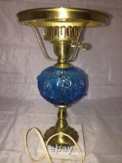 Fenton Colonial Blue Glass Rose Pattern Student Lamp