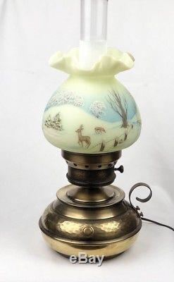 Fenton Colonial Hammered Brass Lamp Nature's Christmas 1979 Limited Edition