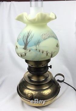 Fenton Colonial Hammered Brass Lamp Nature's Christmas 1979 Limited Edition