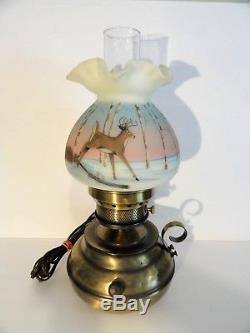 Fenton Colonial Hammered Brass Lamp Nature's Grace Deer #150 of 250