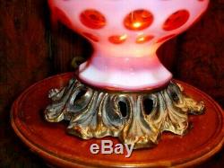 Fenton Cranberry Coin Dot Gwtw Student Style Lamp, Rare