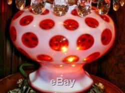 Fenton Cranberry Coin Dot Gwtw Student Style Lamp, Rare