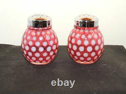 Fenton Cranberry Coin Dot Salt and Pepper Shakers over 2 inches tall (10677)