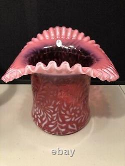 Fenton Cranberry Daisy And Fern Opal Large Top Hat Vase