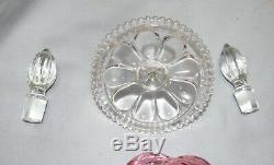 Fenton Cranberry Diamond Optic Melon Glass Set Powder Jar Perfume Bottle Vanity